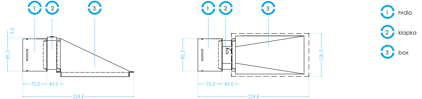 Příklad instalace klapky s manuální regulaci na box LUFTOMET® Flat